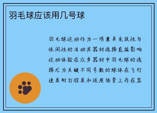 羽毛球应该用几号球
